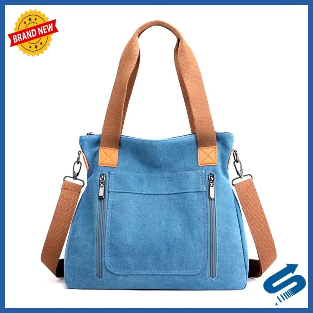Canvas Hobo Bag Large Tote Shoulder Crossbody Casual Shopper Multi-Pocket